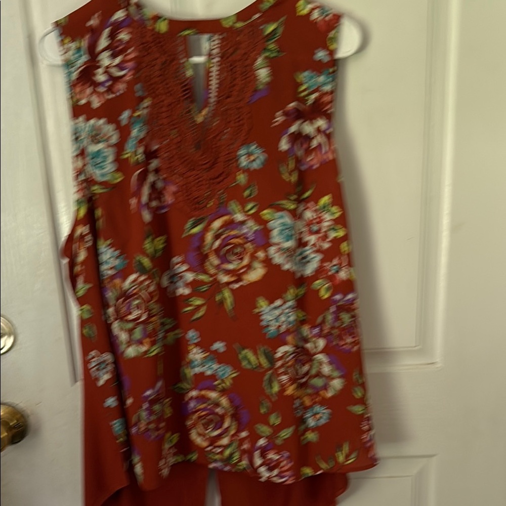 Daniel Rainn Red Asymmetrical Sleeveless Blouse